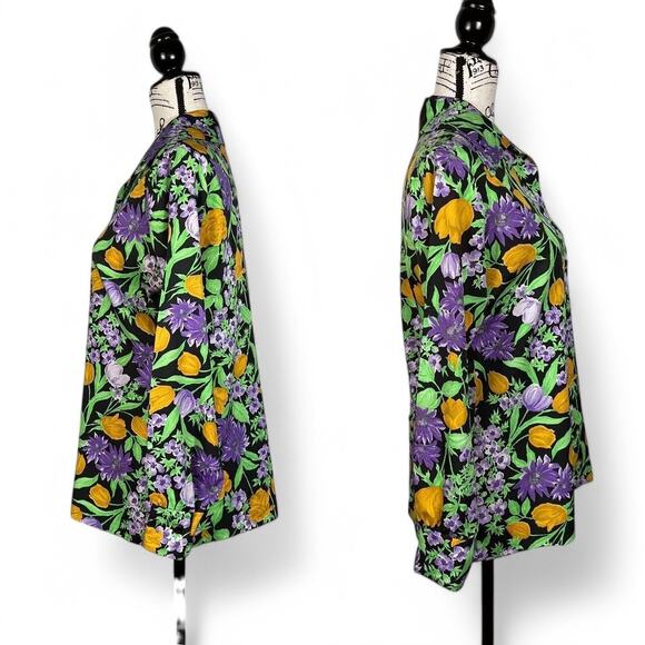 1970s Floral Print Blouse Le Soft Shirt Lady Manhattan Glows in UV Blacklight - Picture 4 of 10